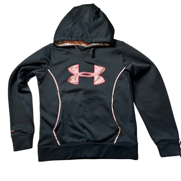 Under Armour Storm 1 Women’s Pullover Hoodie Realtree Pink Camo Black Size Small - Picture 2 of 7